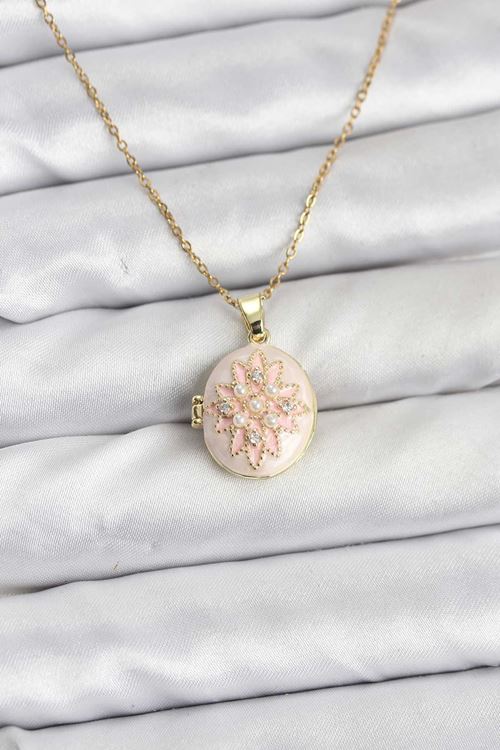 YRTCL 316L Çelik Zincir Gold Renk Mineli Lotus Model Açılabilir Kadın Kolye