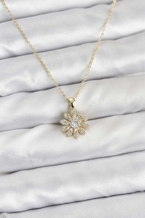 YRTCL Pirinç Gold Renk Çiçek Model Kadın Kolye