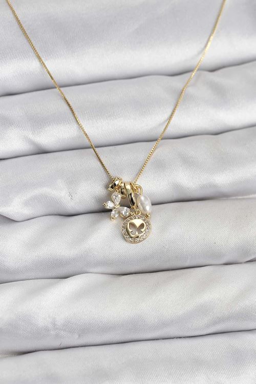 YRTCL Gold Renk Pirinç Minimal Kelebek Charmlı Kadın Kolye