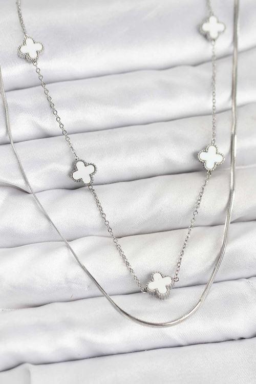 YRTCL 316L Çelik Zincir Gümüş Renk İtalyan Zincirli Yonca Model Kadın Kolye