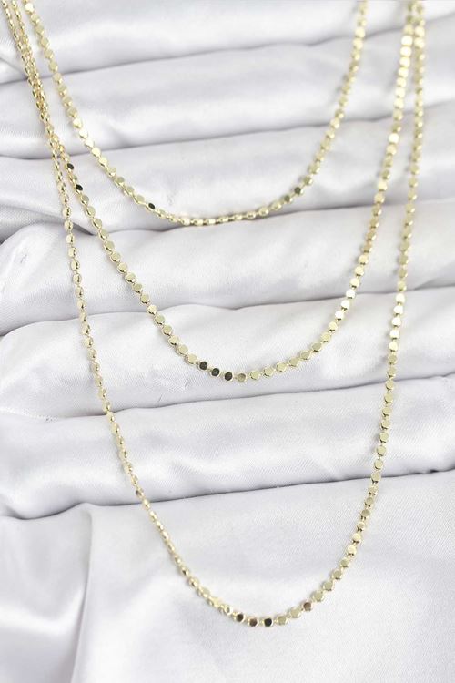 YRTCL 316L Çelik Zincir Gold Renk Ezme Zincir Model 3'lü Kadın Kolye