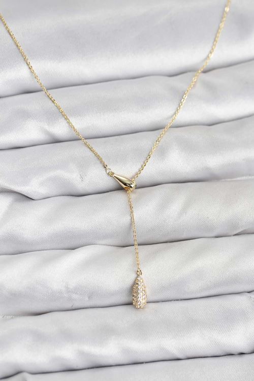 YRTCL Pirinç Gold Renk Asansörlü Damla Model Kadın Kolye