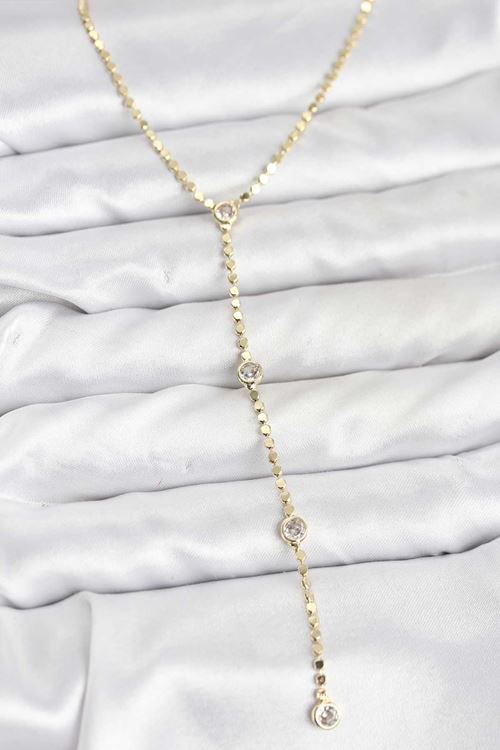 YRTCL 316L Çelik Gold Renk Ezme Zincir Model Y Kadın Kolye