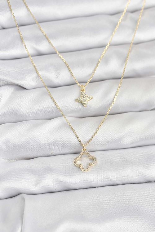 YRTCL Pirinç Gold Renk Yonca Model 2'li Kadın Kolye