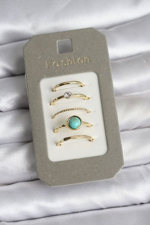 YRTCL Pirinç Gold Renk 5'li Yüzük Seti