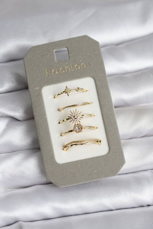 YRTCL Pirinç Gold Renk 5'li Yüzük Seti