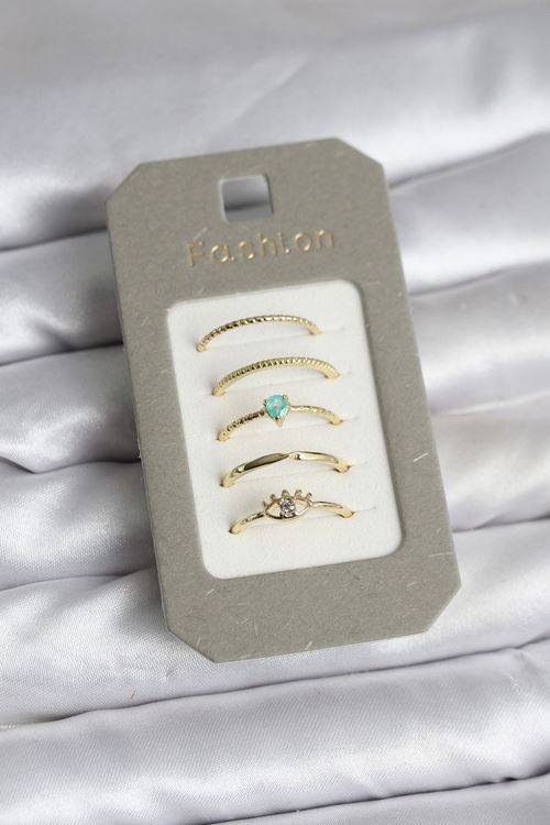 YRTCL Pirinç Gold Renk 5'li Yüzük Seti