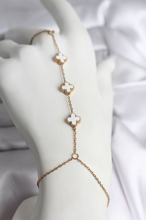 YRTCL 316L Çelik Gold Renk Beyaz Yonca Model Kadın Şahmeran