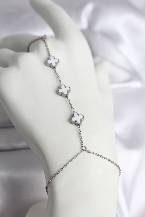 YRTCL 316L Çelik Gümüş Renk Beyaz Yonca Model Kadın Şahmeran