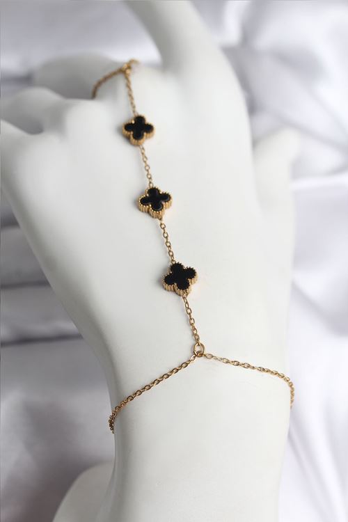 YRTCL 316L Çelik Gold Renk Siyah Yonca Model Kadın Şahmeran