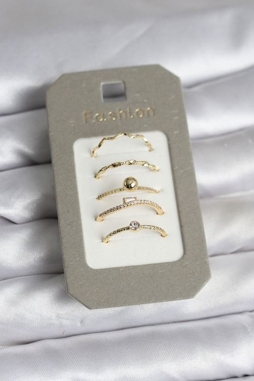 YRTCL Pirinç Gold Renk 5'li Yüzük Seti