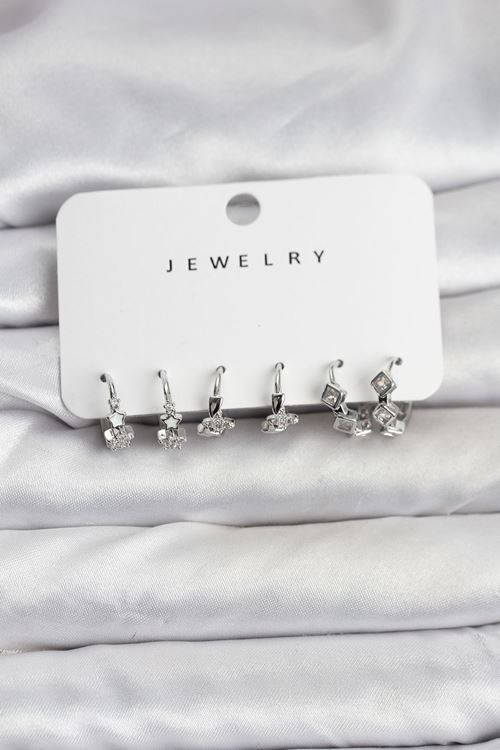 YRTCL Gümüş Renk Pirinç Yıldız Modelli Kadın Küpe Seti