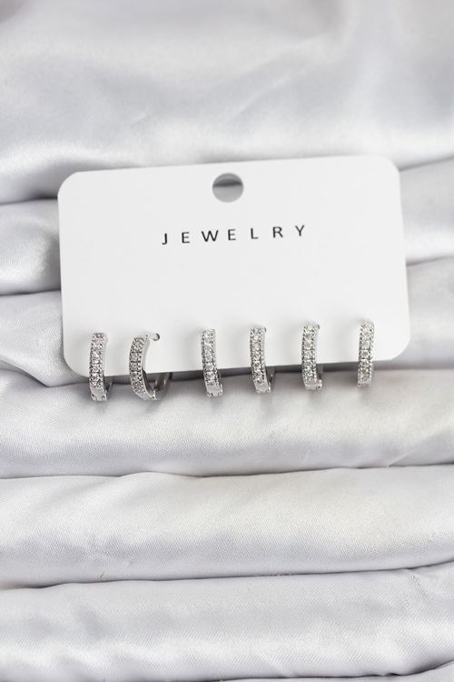 YRTCL Gümüş Renk Pirinç Zirkon Taşlı Halka Kadın Küpe Seti