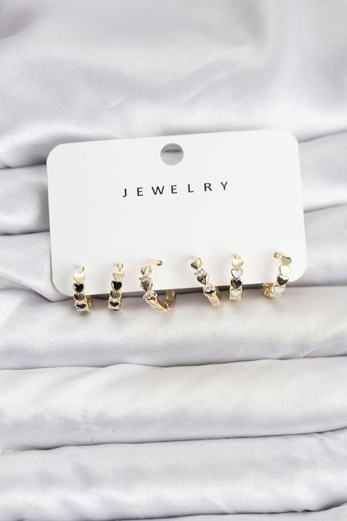 YRTCL Gold Renk Pirinç Minimal Kalp Detaylı Kadın Küpe Seti