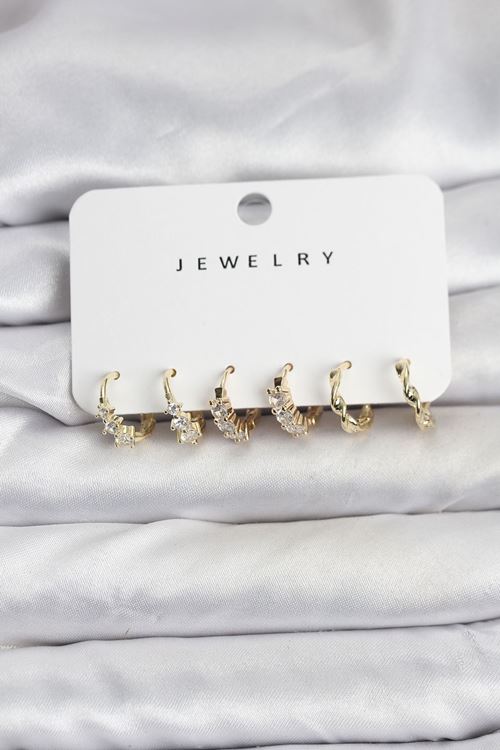 YRTCL Pirinç Gold Renk Zirkon Taşlı Kadın Küpe Seti