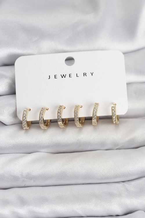 YRTCL Gold Renk Pirinç Zirkon Taşlı Halka Kadın Küpe Seti