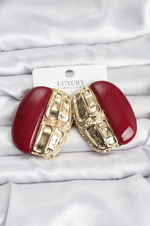 YRTCL Bordo Renk Pirinç Vintage Kadın Küpe