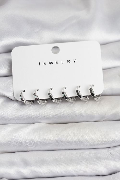 YRTCL Gümüş Renk Pirinç Minimal Petek Detaylı Kadın Küpe Seti