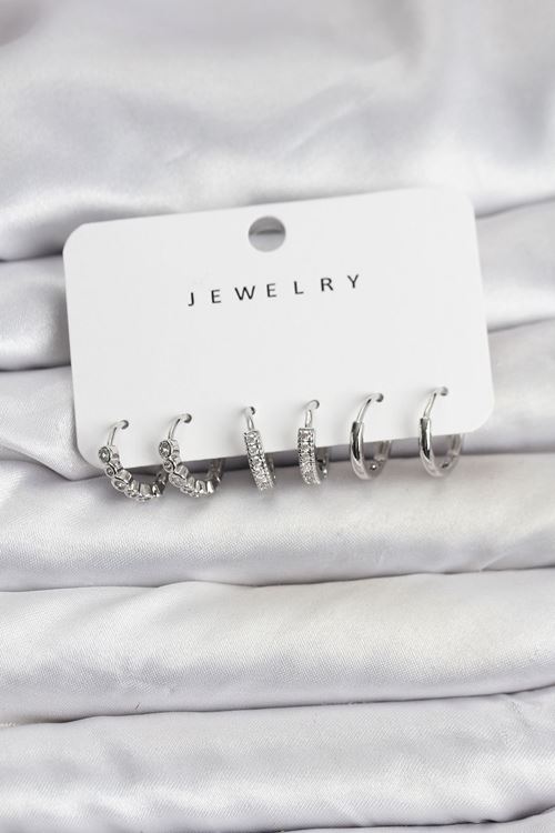 YRTCL Gümüş Renk Pirinç Zirkon Taşlı Kadın Küpe Seti