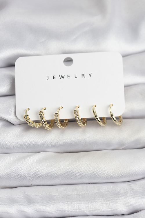 YRTCL Gold Renk Pirinç Zirkon Taşlı Kadın Küpe Seti