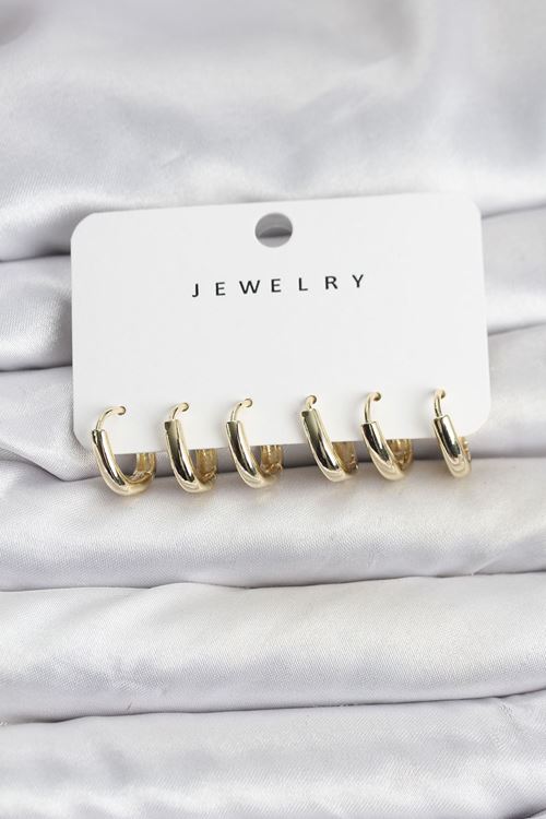 YRTCL Gold Renk Pirinç Halka Kadın Küpe Seti