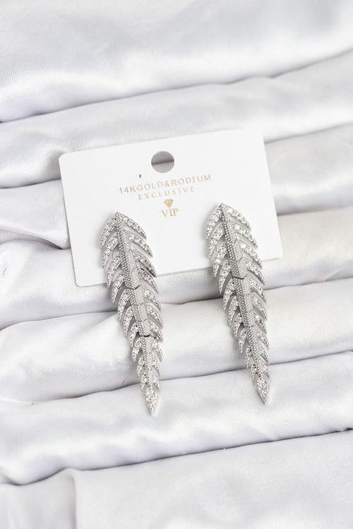 YRTCL Pirinç Gümüş Renk Balık Sırtı Model Zirkon Taşlı Kadın Küpe