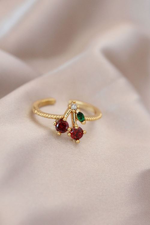 YRTCL Ayarlamalı Gold Renk Metal Renkli Zirkon Taşlı Kiraz Yüzük