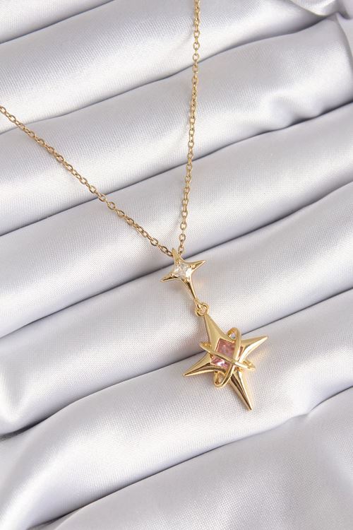 YRTCL 316L Çelik Gold Renk Zirkon Taşlı Kutup Yıldızı Model Kadın Kolye