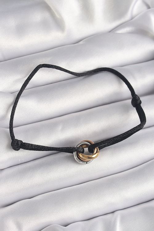 YRTCL Siyah Renk İpli Asansörlü Mix Renk Çelik Halka Model Kadın Bileklik