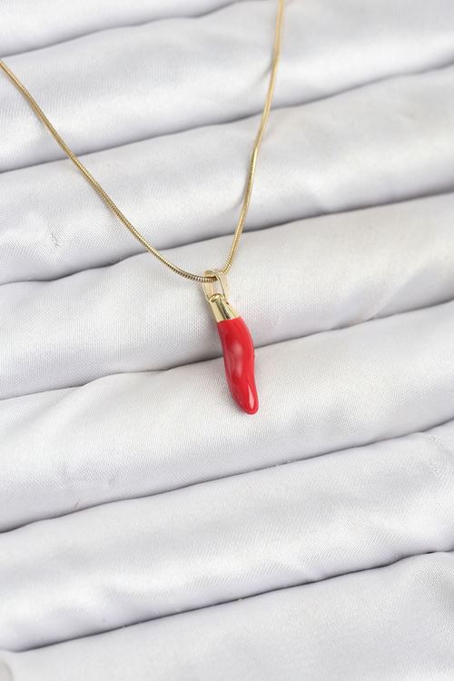 YRTCL 316L Çelik Gold Renk Kapya Kırmızı Biber Model Kadın Kolye