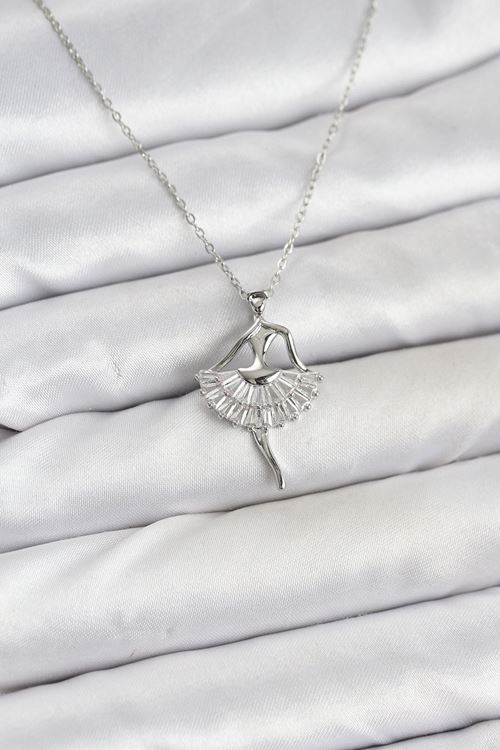 YRTCL 316L Çelik Gümüş Renk Balerin Model Kadın Kolye