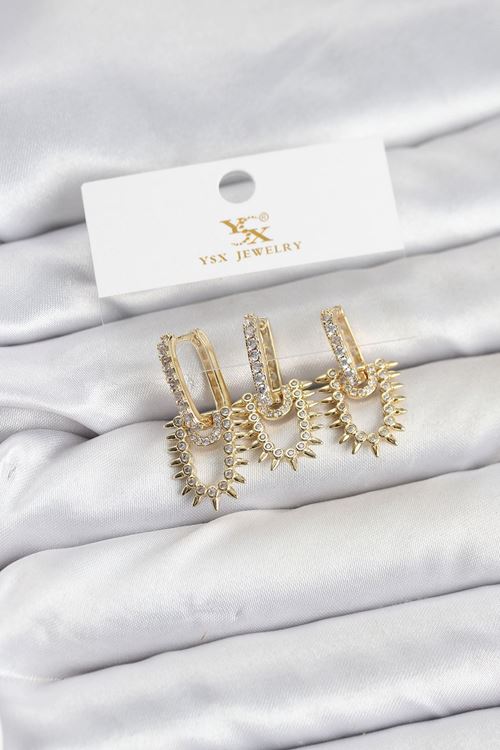 YRTCL Pirinç Gold Renk Zirkon Taşlı Vintage Model YSX Trio Küpe Seti