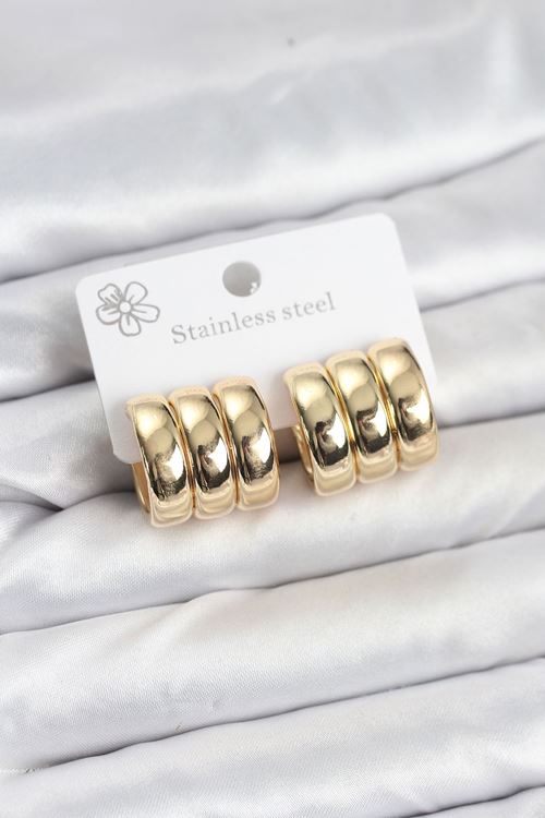 YRTCL 316L Çelik Gold Renk 3'lü Görünüm Kadın Küpe