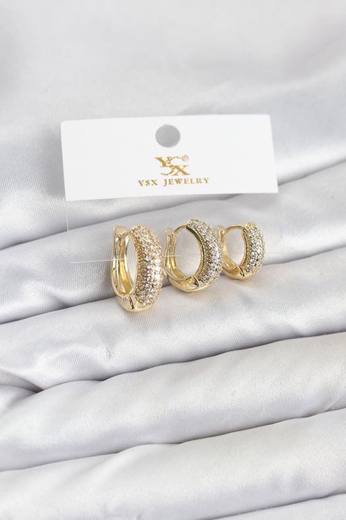 YRTCL Pirinç Gold Renk Zirkon Taşlı Halka Model YSX Trio Küpe Seti