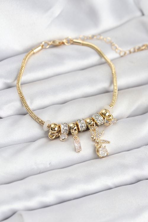 YRTCL Pirinç Gold Renk Tinkerbell Charmlı Kadın Bileklik