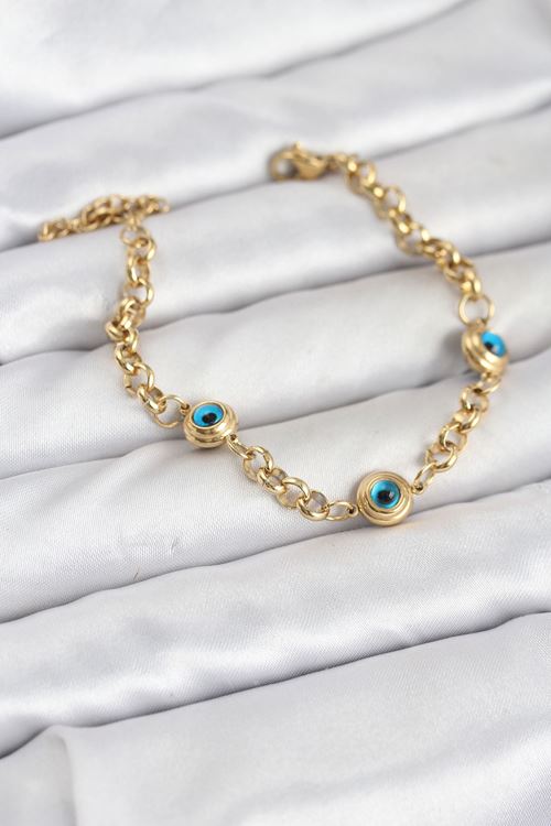 YRTCL 316L Çelik Nazar Model Gold Renk Kadın Bileklik