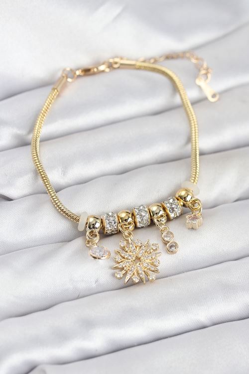 YRTCL Kutup Yıldızı Model Charmlı Gold Renk Kadın Bileklik