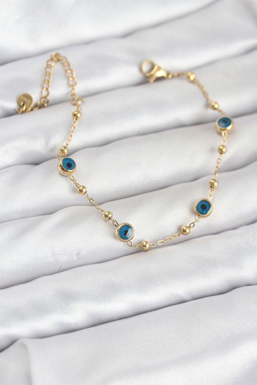 YRTCL 316L Çelik Gold Renk Topçuklu Nazar Model Kadın Bileklik