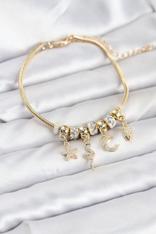 YRTCL Pirinç Gold Renk Yılan Charmlı Kadın Bileklik