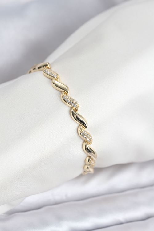 YRTCL Gold Renk Sıralı Damla Model Zirkon Taşlı Pirinç Kadın Bileklik