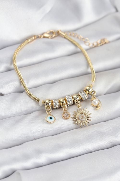 YRTCL Pirinç Gold Renk Güneş Charmlı Kadın Bileklik