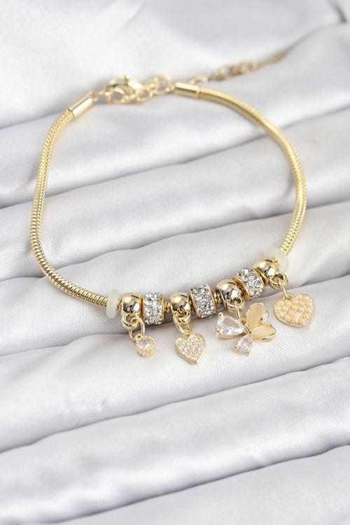 YRTCL Kelebek Charmlı Gold Renk Kadın Bileklik