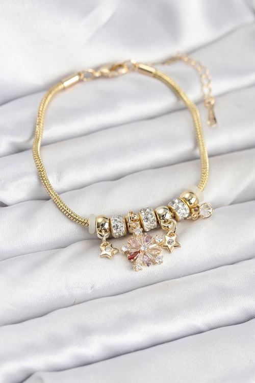 YRTCL Pirinç Gold Renk Renkli Yıldız Charmlı Kadın Bileklik