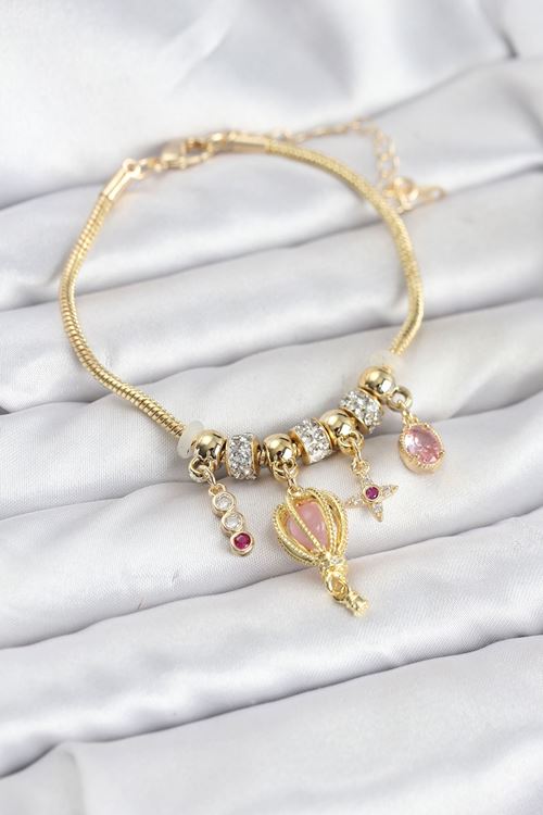 YRTCL Pirinç Gold Renk Uçan Balon Charmlı Kadın Bileklik