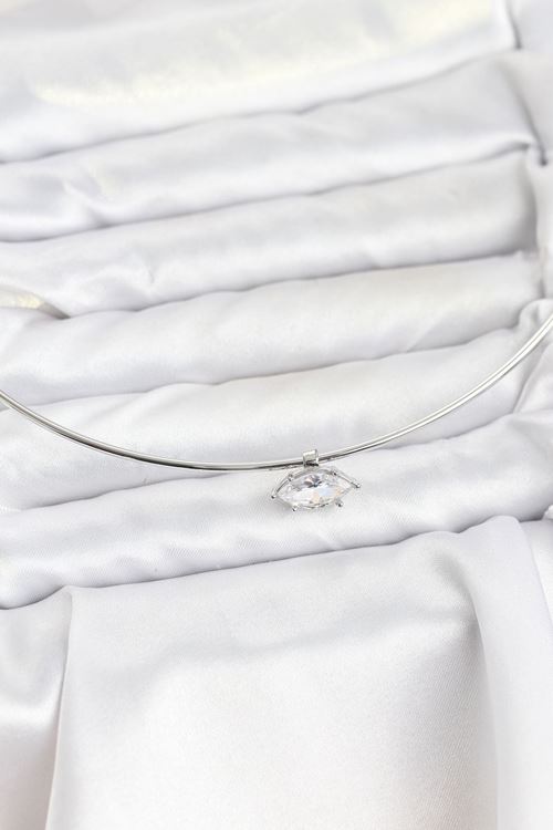 YRTCL Pirinç Gümüş Renk Choker Model Zirkon Taşlı Kadın Kolye