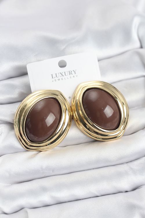 YRTCL Pirinç Kahverengi Badem Model Vintage Gold Kadın Küpe
