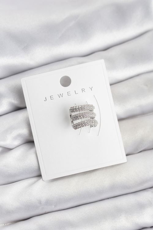YRTCL Pirinç Gümüş Renk Zirkon Taşlı Earcuff Kıkırdak Küpe