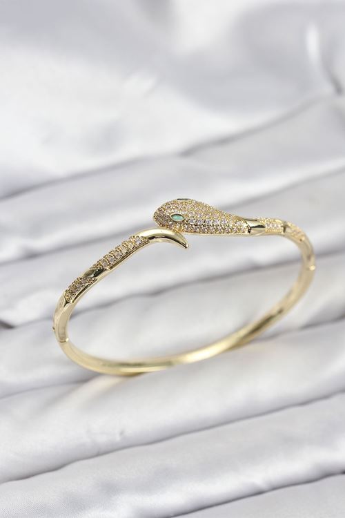 YRTCL Pirinç Zirkon Taşlı Yılan Model Kadın Kelepçe Bileklik