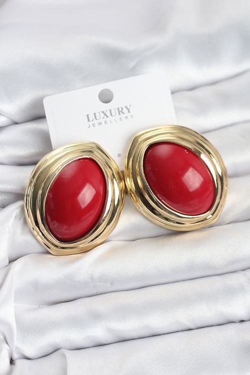 YRTCL Pirinç Kırmızı Badem Model Vintage Gold Kadın Küpe