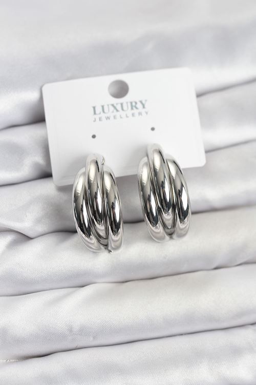 YRTCL Gümüş Renk Pirinç Yarım Halka Model Kadın Küpe